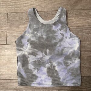 Athleta Girl Blue Gray Tie-Dye Sleeveless Women's Cropped Sports Bra Top Sz XL